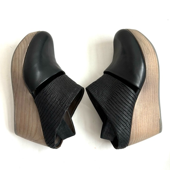 Coclico Harlen Wedge Platform Clogs Leather Wooden Shoes Black Size 6/36 - Picture 15 of 17